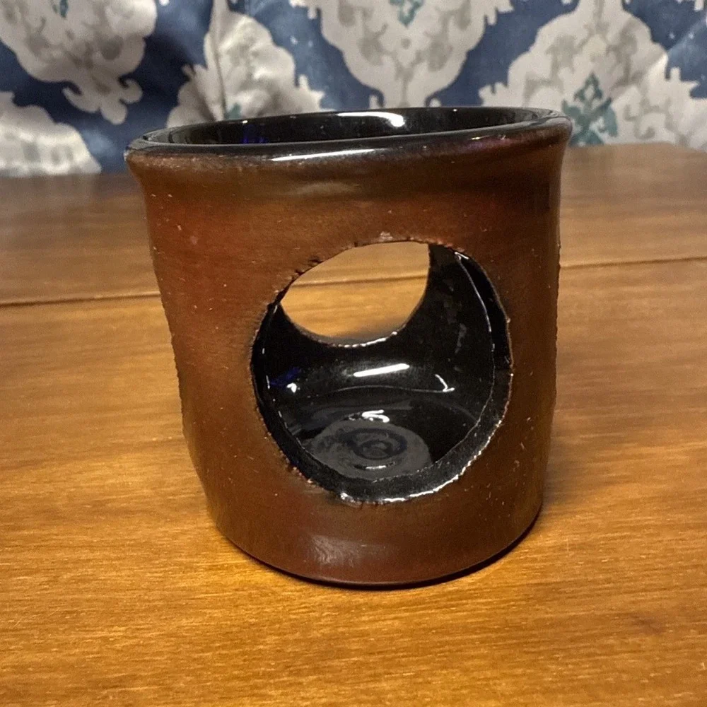 Vintage‎ Terra-cotta tea light candle holder 1992 Red/ Black